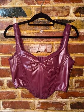 SHEIN Faux Leather Burgundy Tank Top, Size 8/10